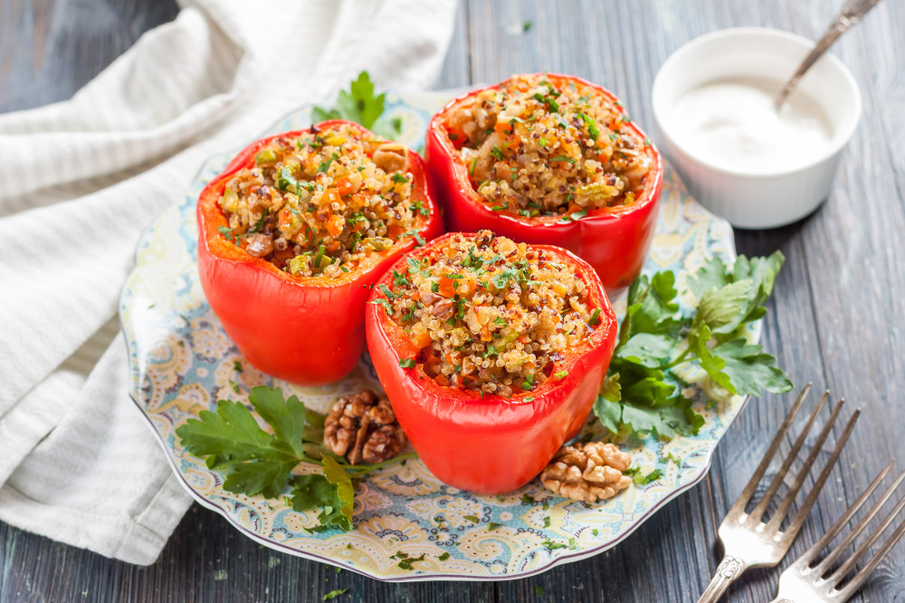 Recipes with Goat Cheese: Quinoa Stuffed Red Bell Peppers with Tarragon