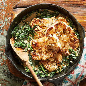 Recipes with Watercress: Grilled Cauliflower Steaks with Tahini & Spring Greens