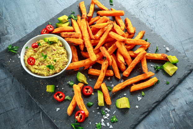 Recipes with Chick Pea (Garbanzo): Sweet Potato Fries & Red Pepper Hummus